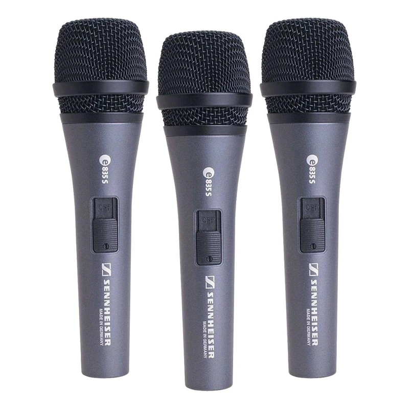 Sennheiser e 835-S Dynamic Cardioid Stage Microphone - 3-Pack | For Live Vocals & PA Systems | On/Off Switch, XLR Connection | Black (507359)