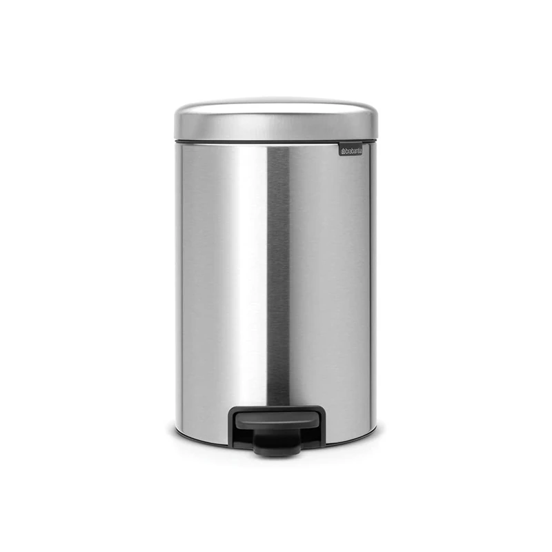 Brabantia NewIcon Pedal Bin 12L (Matt Steel) Soft-Closure Rubbish Waste Bin, Removable Inner Bucket + Free Bin Bags