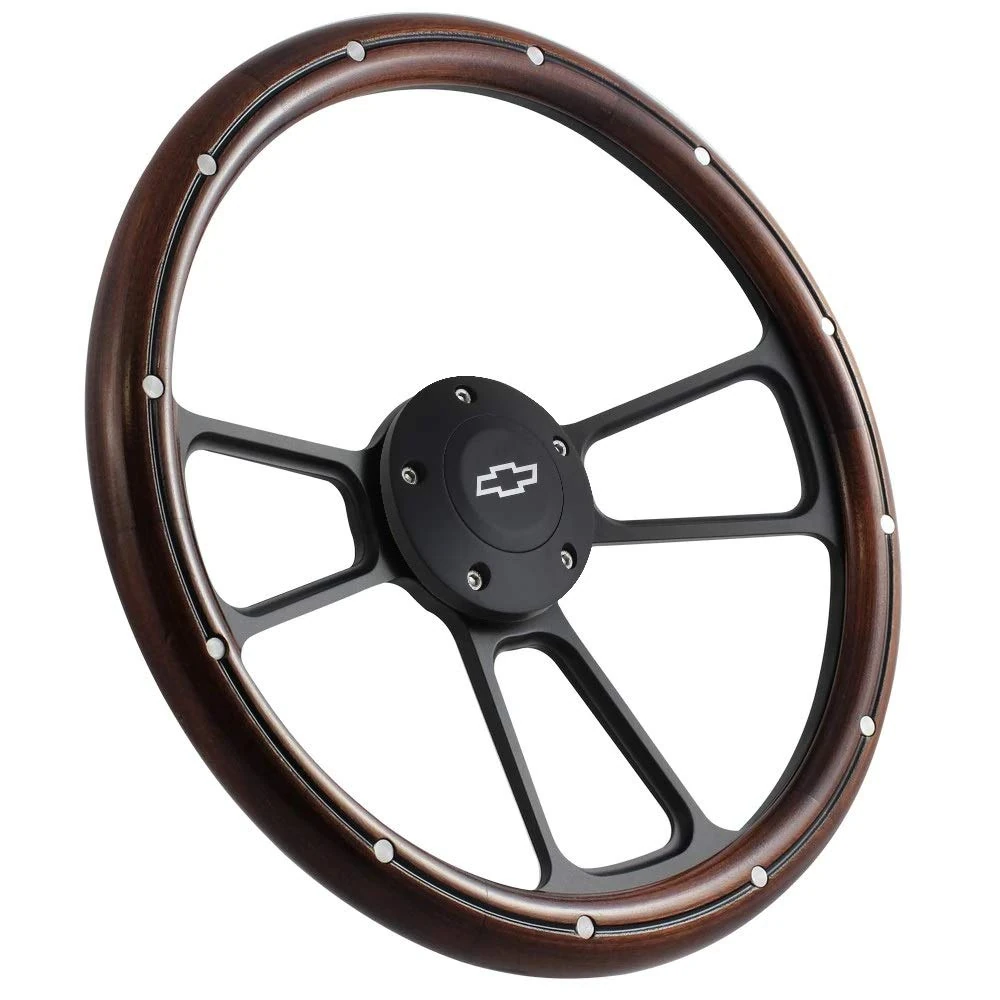 New World Motoring 14" Real Pine Wood Steering Wheel w/Black Chevy Horn for Chevy C/K Series Truck