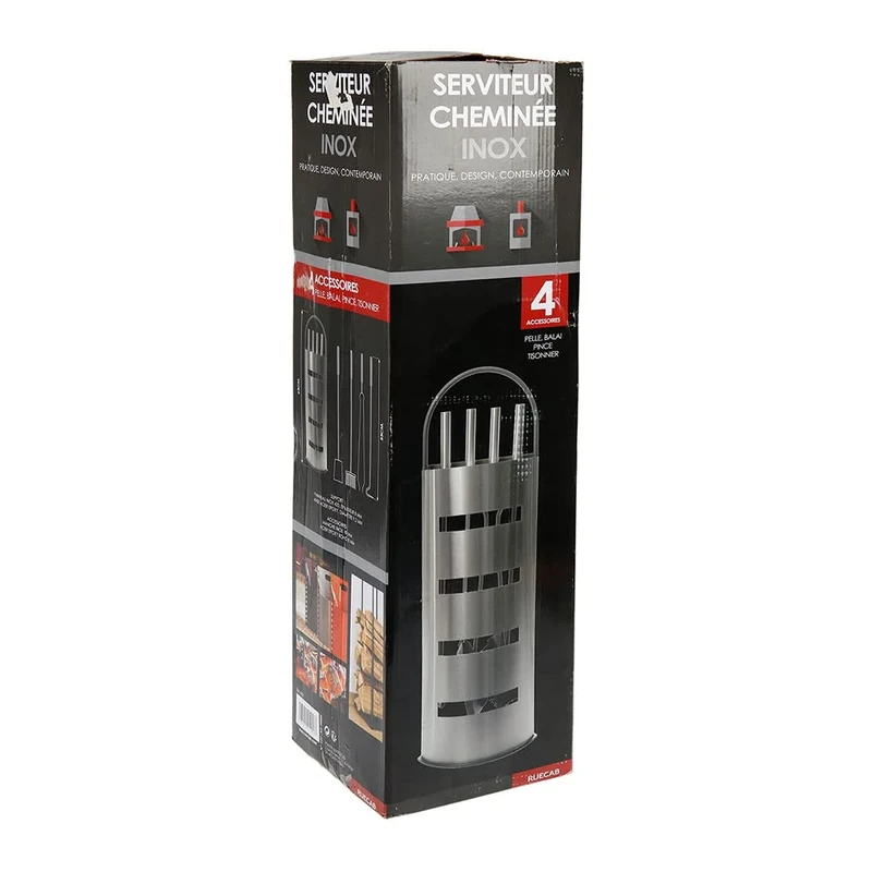 RUECAB 1957 Grey Metal Fireplace Companion Tool Set with 4 Accessories 17 x 18 x 63cm