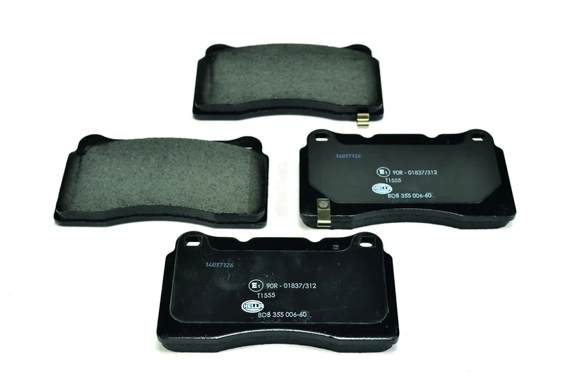 HELLA 8DB 355 006-601 Brake pad set - with acoustic wear warning - T1555 - for e.g. HOLDEN / HONDA / MITSUBISHI / SUBARU - Image 1