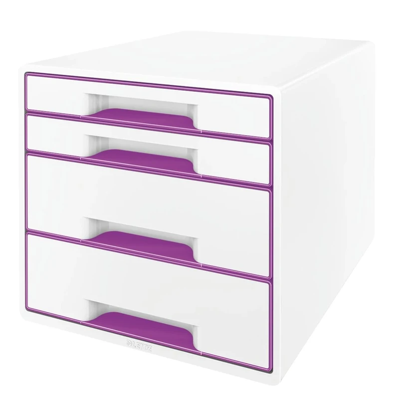 Leitz WOW Cube Storage Box with Drawers 4 Schubladen Violet Metallic