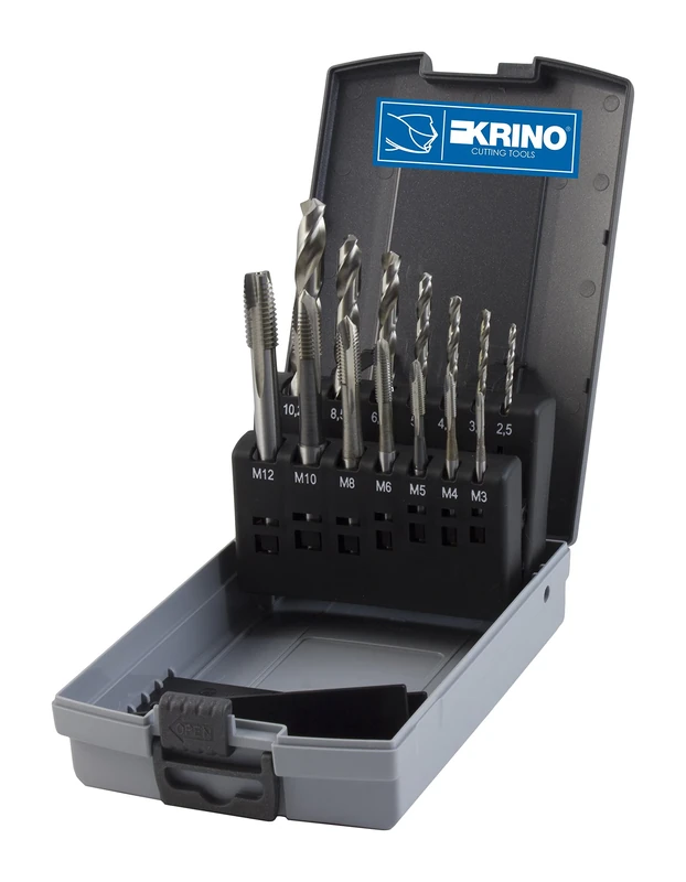 Krino 10240306 - Set of 7 HSS-G Machine Taps, 7 Cylindrical Helical Bits HSS-G - 14 Pieces