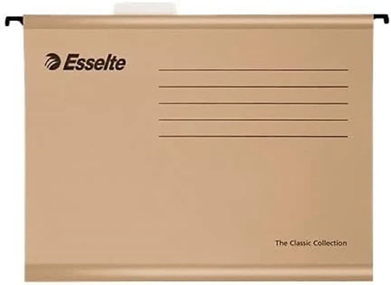 Esselte Classic – Pack of 50 Suspension File Reinforced with Transparent Plastic Visor, A4, Natural Colour