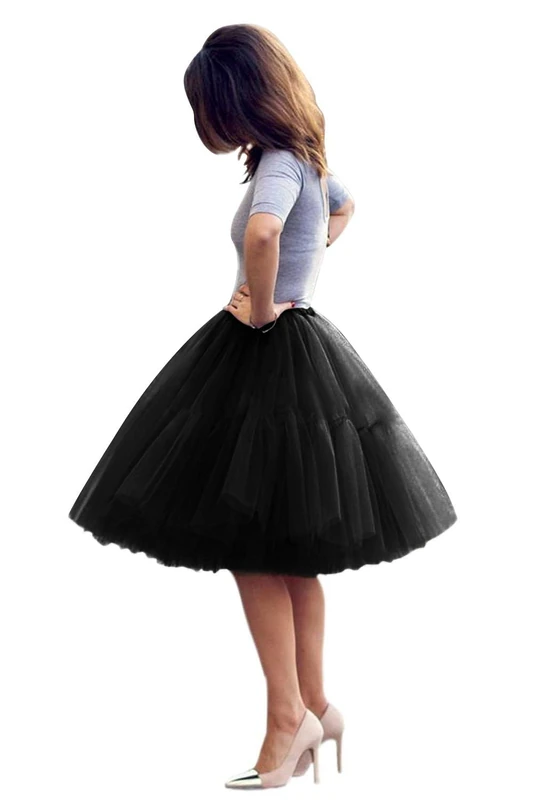Babyonline Lady's Princess Tutu Tulle Midi Knee Length Skirt Underskirt, Black, One Size