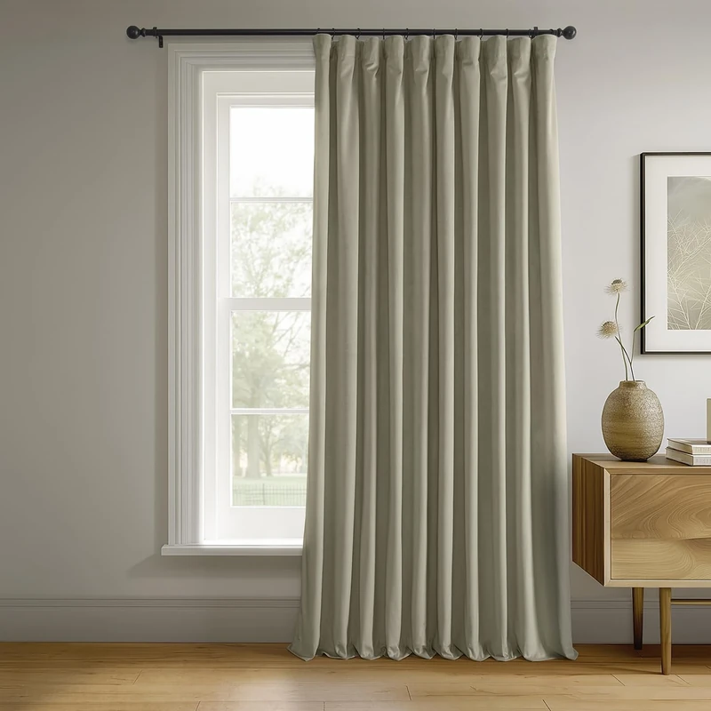 HPD Half Price Drapes Extra Wide Signature Velvet 84 Inch Long 1 Panel, 4-Pass Hotel Lined Window Thermal Blackout Curtains for Bedroom 100W x 84L, Cool Beige, 100" W x 84" L (Pack of 1)