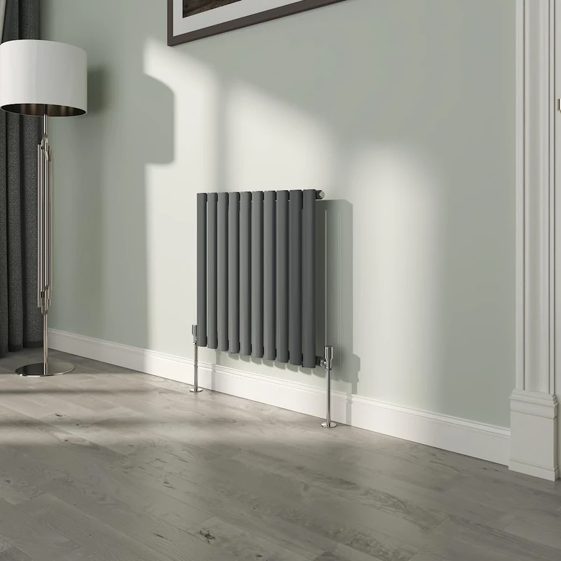 NRG 600x590mm Oval Column Designer Radiator Single Panel Anthracite Bathroom Central Heating