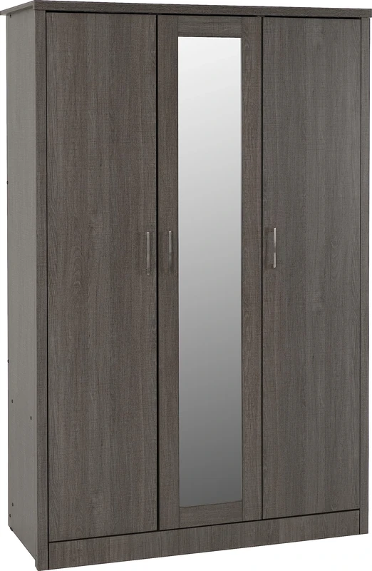 Seconique Lisbon 3 Door Wardrobe in Black Wood Grain