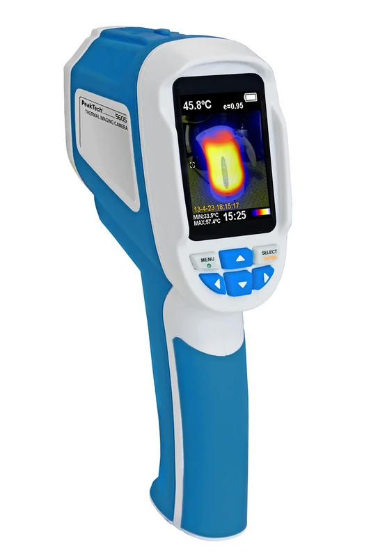 PeakTech P 5605 IR thermal imaging camera 60 x 60 pixels handheld infrared device with real-time heat image resolution micro SD card measurement display 5 colour palettes grey blue