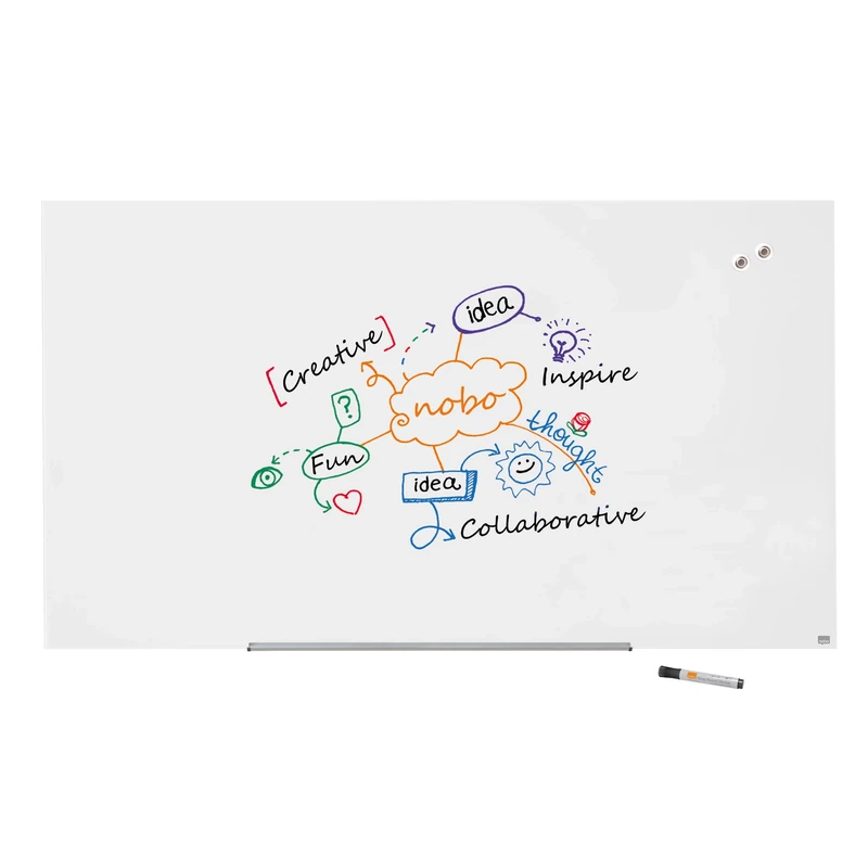 Nobo Glass Magnetic Whiteboard with Removable Pen Tray, 1900 x 1000 mm, InvisaMount Mounting System, Impression Pro, Brilliant White, 1905178