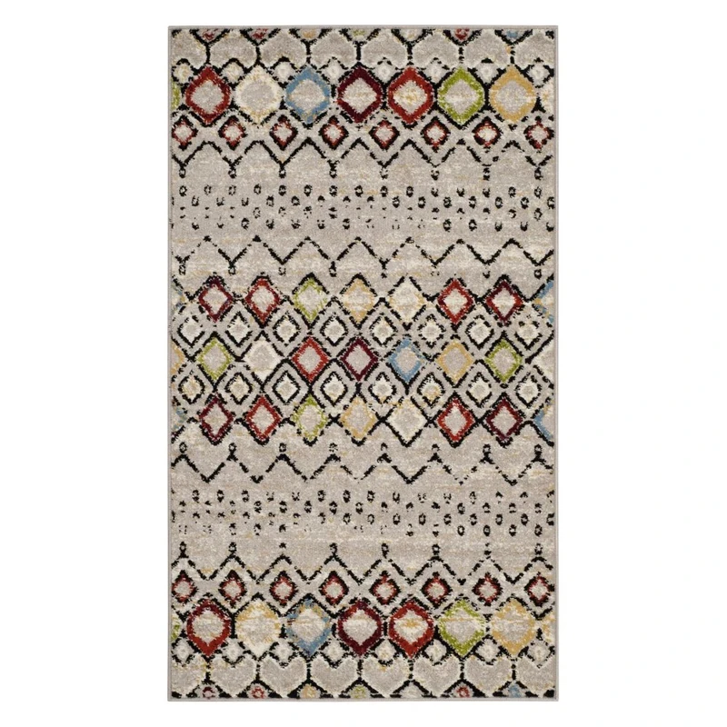 Safavieh Boho Chic Indoor Woven Rectangle Area Rug, Amsterdam Collection, AMS108, in Light Grey/Multi, 91 X 152 cm for Living Room, Bedroom or Any Indoor Space