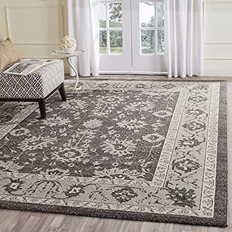 Safavieh Traditional Indoor Woven Rectangle Area Rug, Carmel Collection, CAR277, in Dark Grey / Beige, 201 X 279 cm for Living Room, Bedroom or Any Indoor Space