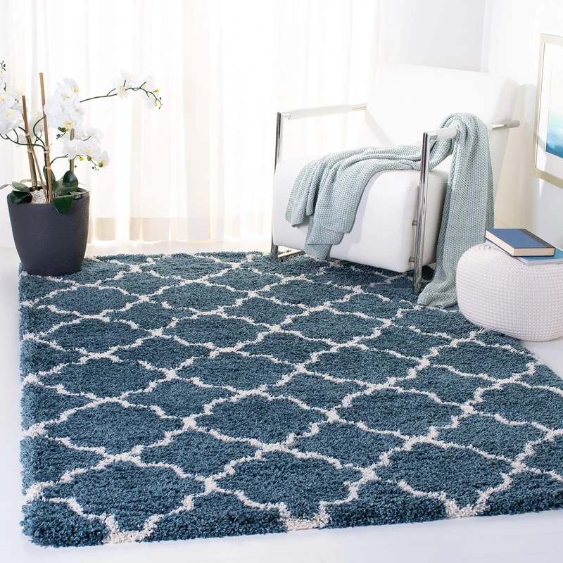 Safavieh Shaggy Indoor Woven Rectangle Area Rug, Hudson Shag Collection, SGH282, in Slate Blue / Ivory, 91 X 152 cm for Living Room, Bedroom or Any Indoor Space