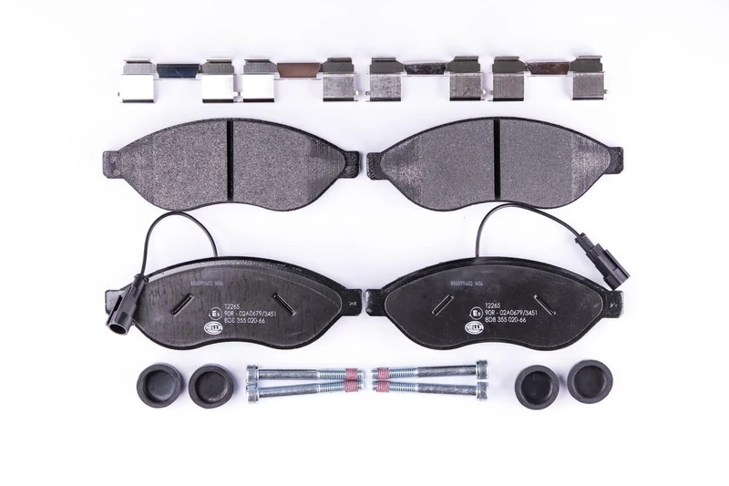 HELLA 8DB 355 020-661 Brake pad set - with integrated wear warning contact - T2265 - for e.g. CITROEN / FIAT / PEUGEOT