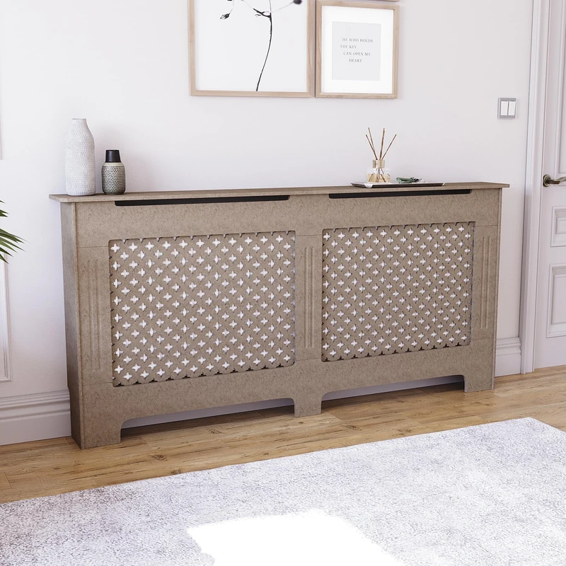 Vida Designs Oxford Radiator Cover Unfinished - Extra Large - Traditional Cross Pattern Design For Optimal Heat Circulation - H82xW172xD19cm - Unpainted MDF Cabinet Ideal For Living Room & Hallway