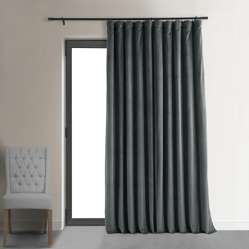 HPD Half Price Drapes Extra Wide Signature Velvet 120 Inch Long(1 Panel) 4-Pass Hotel Lined Window Thermal Blackout Curtains for Bedroom 100W x 120L, Natural Grey, 100" W x 120" L (Pack of 1)