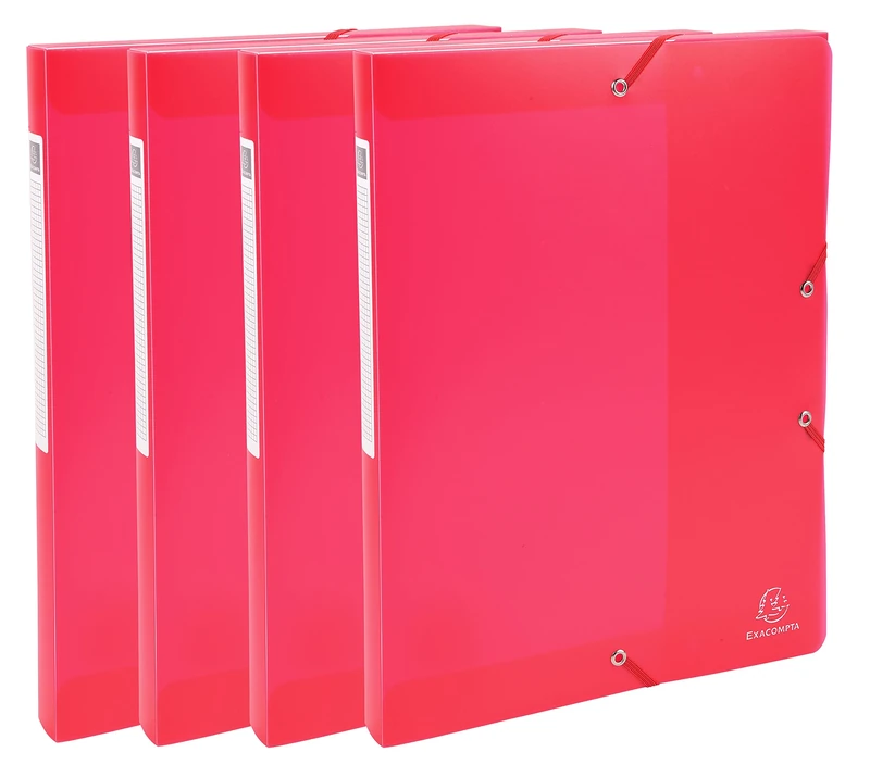 Exacompta - Ref 59875E - Chromaline Translucent Elasticated Filing Box - Suitable for A4 Documents, 25mm Spine, Elasticated Strap Closure - Red (Pack of 4)