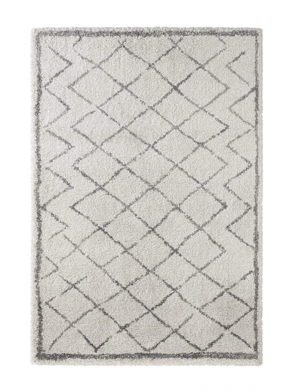 Mint Rugs Loft High Pile Rug Soft Fluffy Geometric Pattern (80 x 150 cm, 100% Polypropylene, Suitable for Underfloor Heating, Robust), Cream Grey, Synthetic Fibre, 150 x 80 x 3.5 cm - Image 1