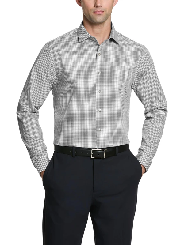 UNLISTED Kenneth Cole Men's Dress Shirt Slim Fit Checks and Stripes (Patterned), Grey, 16"-16.5" Neck 36"-37" Sleeve