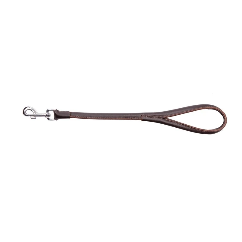 Dingo Short Leash Handmade of Soft Leather, Round Shape, Brown 10509