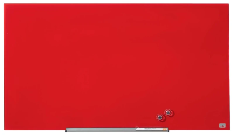Nobo Glass Magnetic Whiteboard with Removable Pen Tray, 1000 x 560 mm, InvisaMount Mounting System, Impression Pro, Red, 1905184