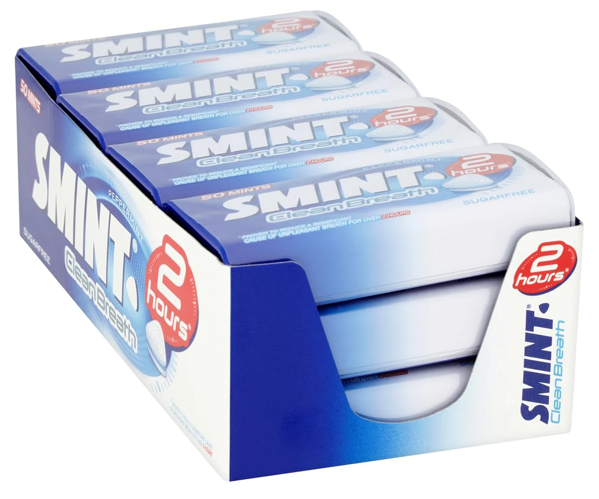 Smint Sugar Free Mints – 2 Hour Clean Breath, 50 XXL Peppermint Flavour - 12 Tins