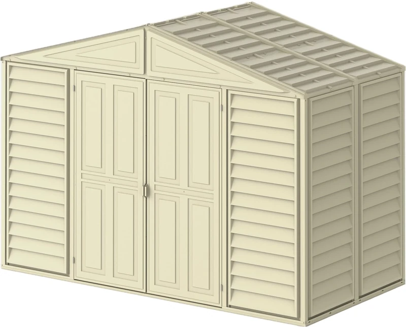 Duramax WoodBridge5 10 x 5 (5.22 m2) Plastic Garden Storage Shed with Metal Foundation Kit, Skylight kit included, Strong Metal Roof Structure, Maintenance-Free Vinyl Shed - Ivory