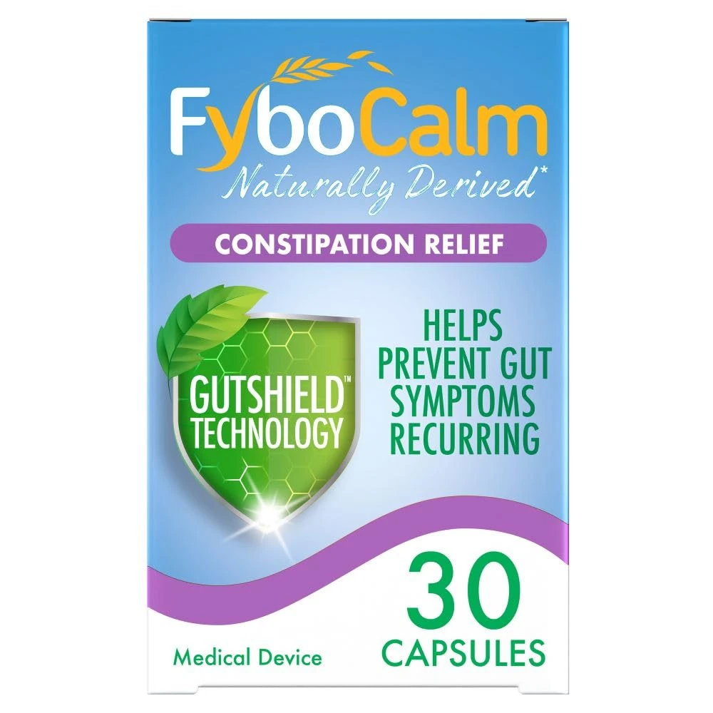 Fybocalm Constipation relief, 30 capsules, Naturally derived, Constipation relief for adults, long-lasting relief, for IBS-related constipation, Clinically proven, Gluten free, Lactose free
