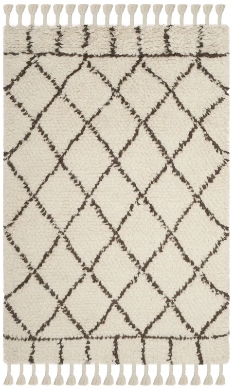 Safavieh Moroccan Indoor Hand Tufted Rectangle Area Rug, Casablanca Collection, CSB725, in Ivory / Brown, 122 X 183 cm for Living Room, Bedroom or Any Indoor Space