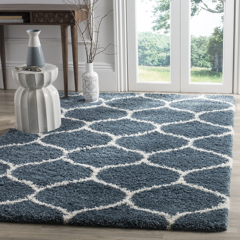 Safavieh Shaggy Indoor Woven Rectangle Area Rug, Hudson Shag Collection, SGH280, in Slate Blue/Ivory, 91 x 152 cm for Living Room, Bedroom or Any Indoor Space