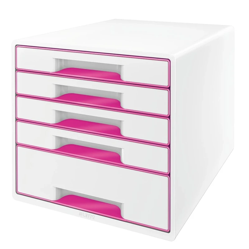 Leitz WOW Cube Storage Box with Drawers 5 Schubladen rosa metallic