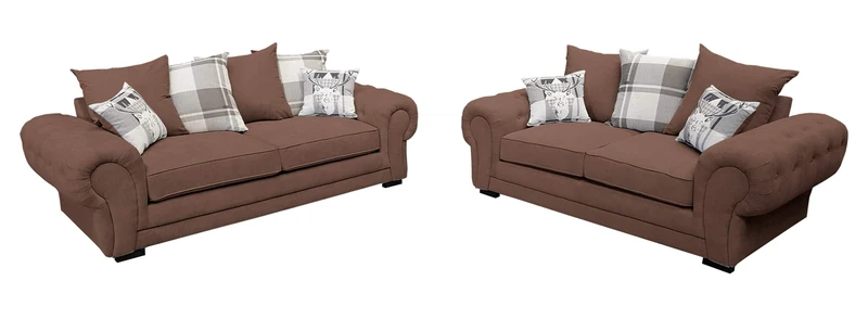 Sofas and More Verona 3+2 seater Fabric Grey Brown Cream Designer Scatter Cushions Living Room Furniture (Brown)