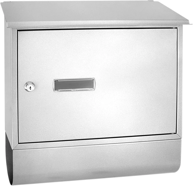 Serene Life Modern Wall Mount Lockable Mailbox Outdoor Galvanized Metal Key Large Capacity Commercial Rural Home Decorative & Office Business Parcel Box Packages Drop Slot Secure Lock (Metallic White)