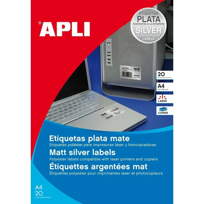 APLI 12973 Metallic Labels Silver 45.7 x 21.2 mm 100 Sheets