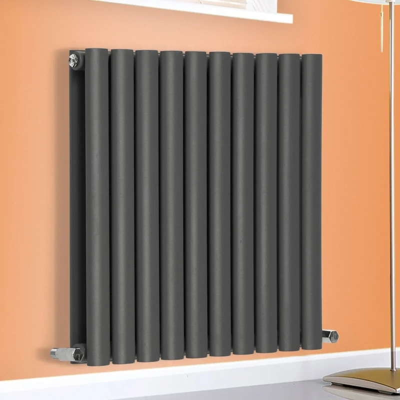 NRG Horizontal 600x590 Oval Column Radiator Bathroom Central Heating Double Panel Anthracite