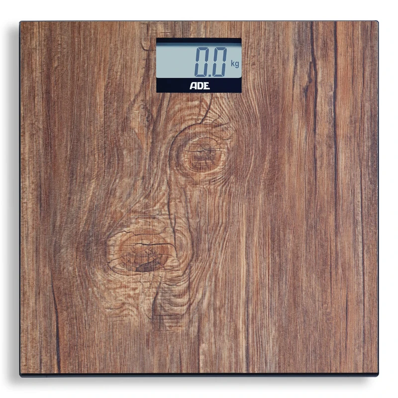 ADE Digital Body Scales in Cosy Wood Look Large Display Non-Slip Weighing Surface Made of Safety Glass Accurate Weighing Results