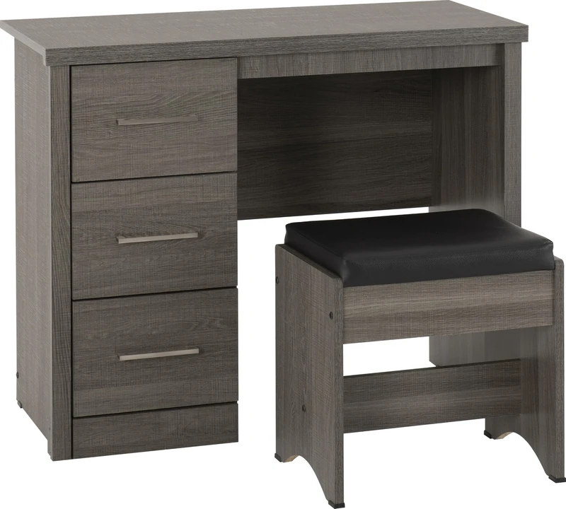 Seconique Lisbon 2Pc Dressing Table Set in Black Wood Grain/Black Pu