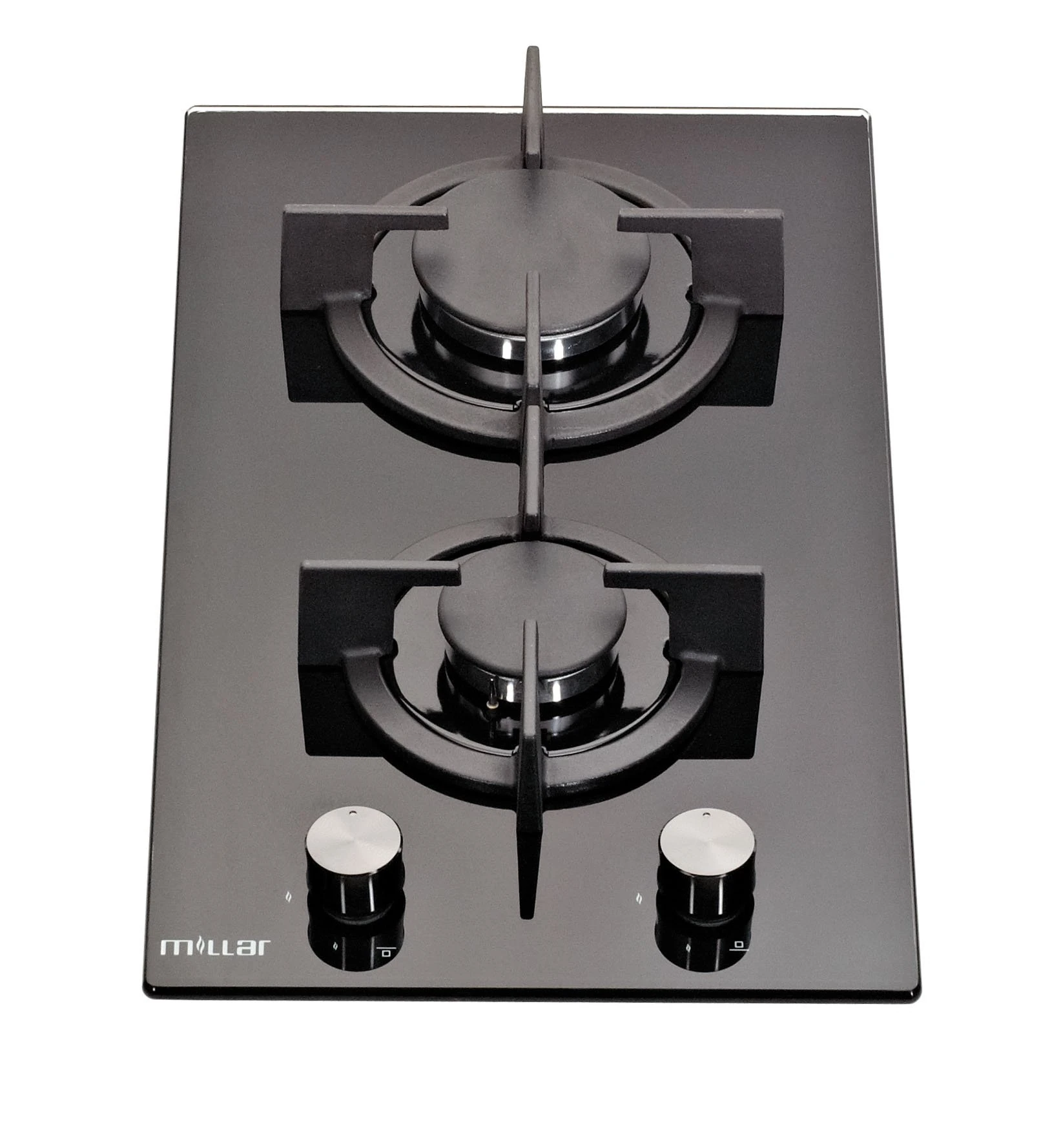 Millar GH3020PB Tempered Glass Hob with 2 Gas Burners, 30 cm, Black