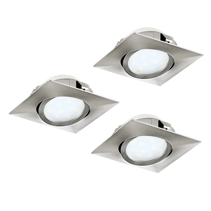 Eglo 3-Piece LED Recessed Spotlight Set Pineda, Plastic LED Spots, 3 LED Recessed Lights in Matt Nickel, Flat and Swivel LED Downlights, Warm White, L x W 8.4 cm