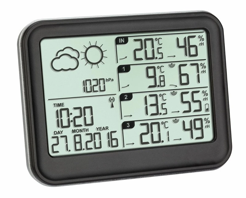 TFA Dostmann Wireless weather station View, 35.1142.01, incl 3x thermo hygrometer transmitters, for indoor and outdoor, weather forecast, black