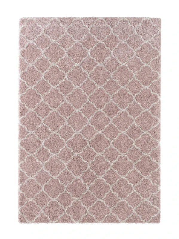 Mint Rugs Luna High Pile Rug, Soft Fluffy Long Pile Shaggy Flokati Geometric Pattern for Living Room, Kitchen, Hallway or Bedroom, Pink Cream, 160 x 230 cm, Polypropylene