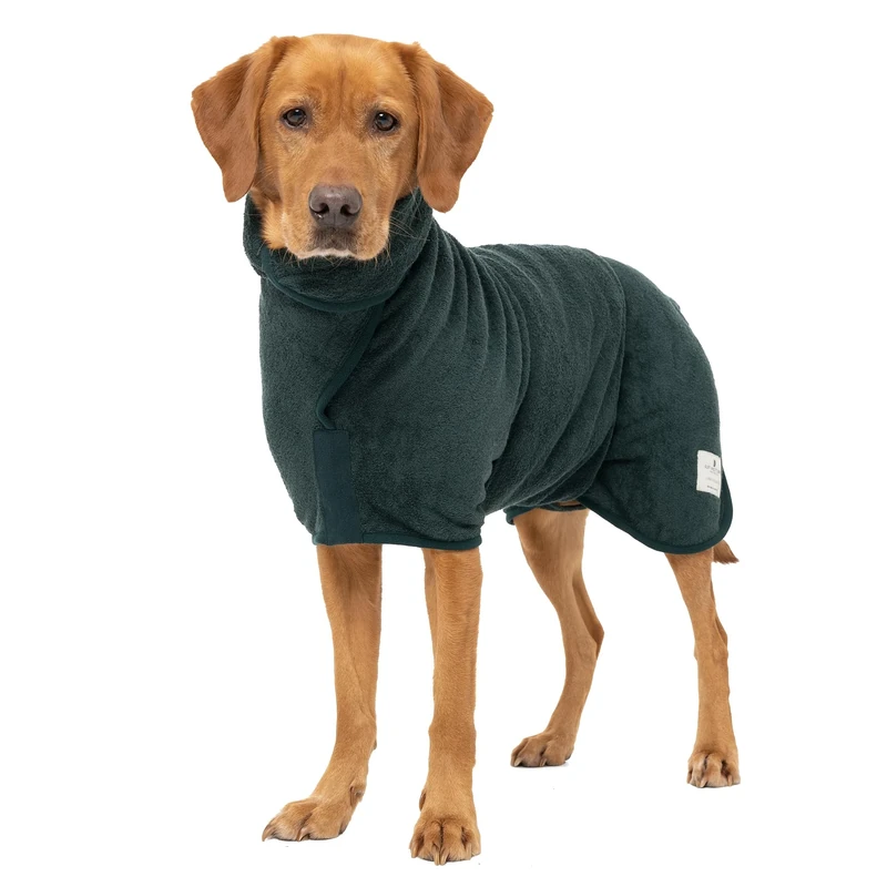 Ruff and Tumble Dog Drying Coat (Classic Collection) | Fast-Drying Dog Towel Coat & Dog Dressing Gown with Hood (M, Forest)
