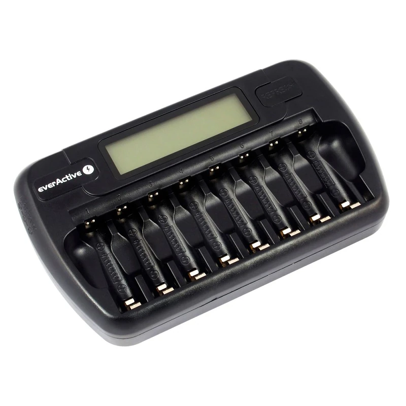 everActive NC-800 Charger for 8 AAA AA Batteries Fast Charge - 4 Hour Battery Set, LCD Display, Refresh Mode, Car Adaptor,