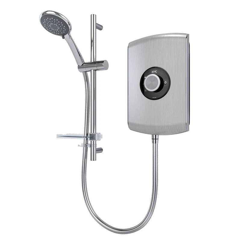 Triton Showers REAMO9BRSTL Amore Slender Electric Shower, Brushed Steel, 9.5 KW, 1