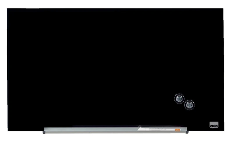 Nobo Glass Magnetic Whiteboard with Removable Pen Tray, 680 x 380 mm, InvisaMount Mounting System, Impression Pro, Black, 1905179