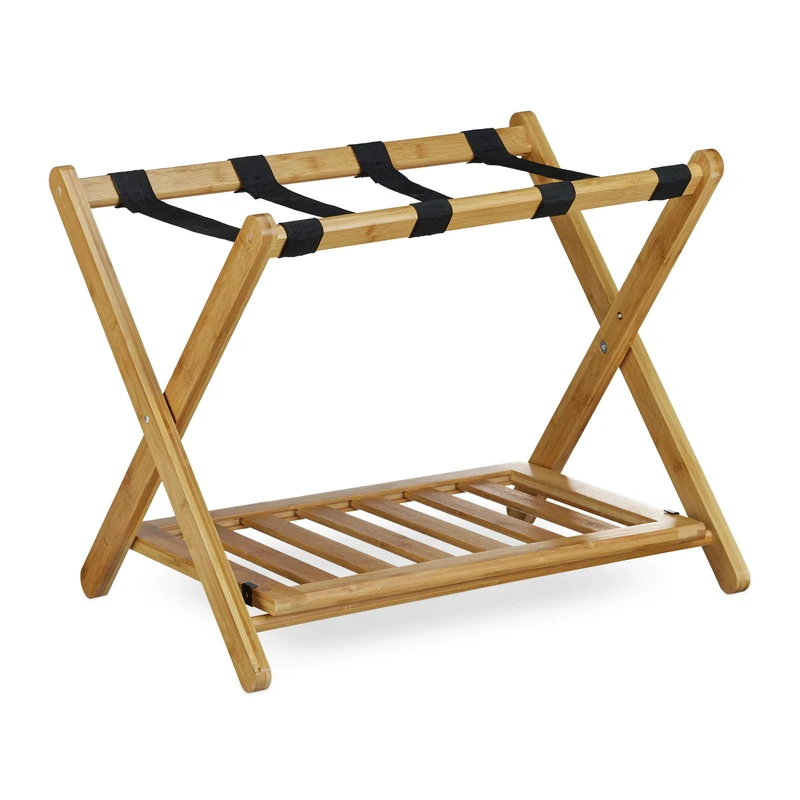 Relaxdays Bamboo Luggage Stand, Size: 53 x 68 x 53 cm Foldable Suitcase Rack for Holding Suitcases Backpacks as Luggage Support or Stand made of Wood as Tray Stand and Suitcase Shelf, Natural Brown