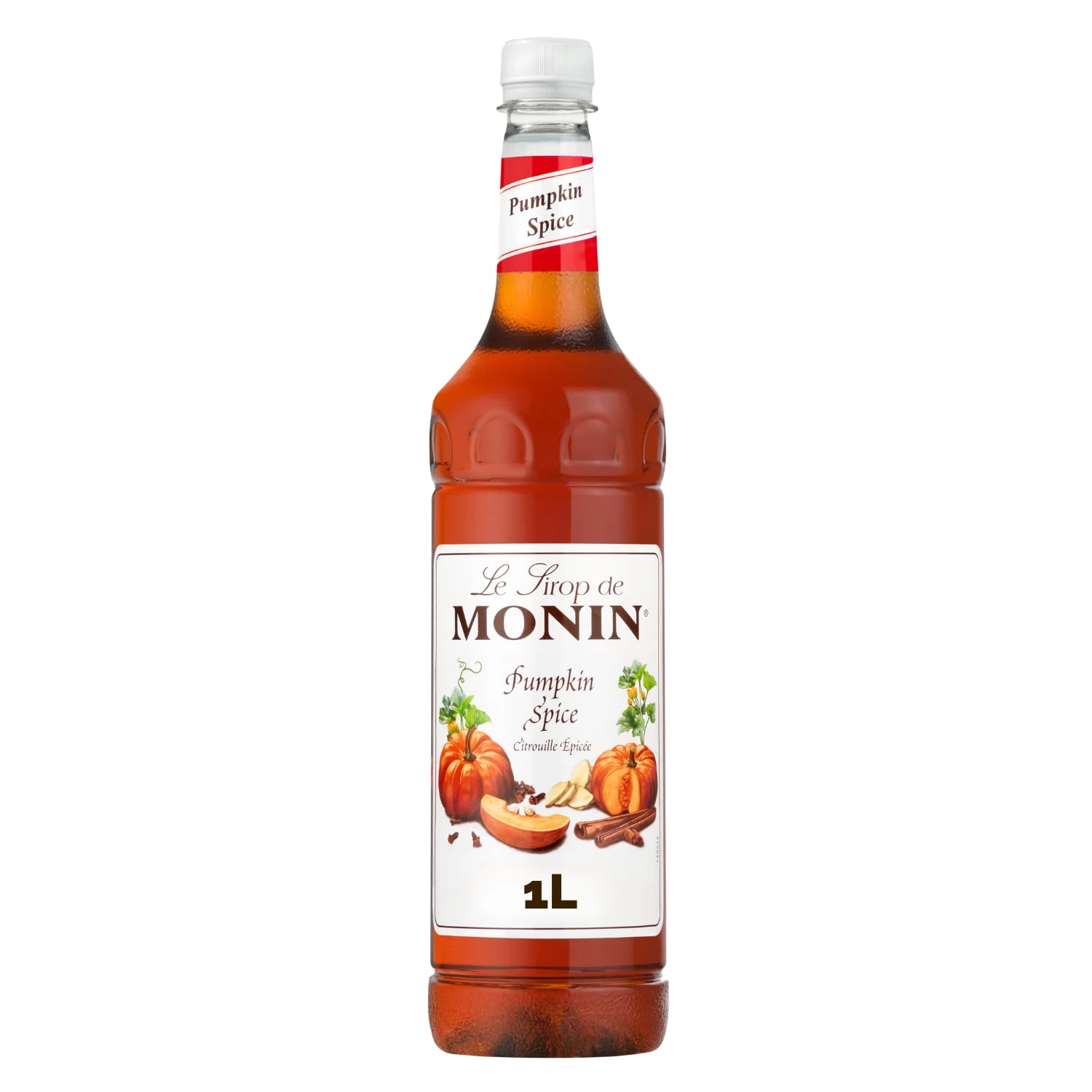 MONIN Premium Pumpkin Spice Syrup 1L for Coffees, Frappes and Cocktails. Vegan-Friendly, Allergen-Free, 100% Natural Flavours and Colourings. Perfect for Pumpkin Spice Lattes