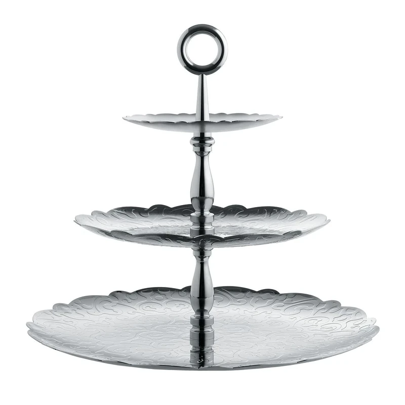 Alessi "Dressed for X-mas 18/10 Stainless Steel 3-Dish Cake Stand with Relief Decoration, Silver