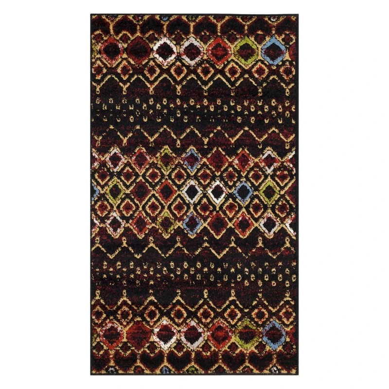 Safavieh Boho Chic Indoor Woven Rectangle Area Rug, Amsterdam Collection, AMS108, in Black/Multi, 91 X 152 cm for Living Room, Bedroom or Any Indoor Space
