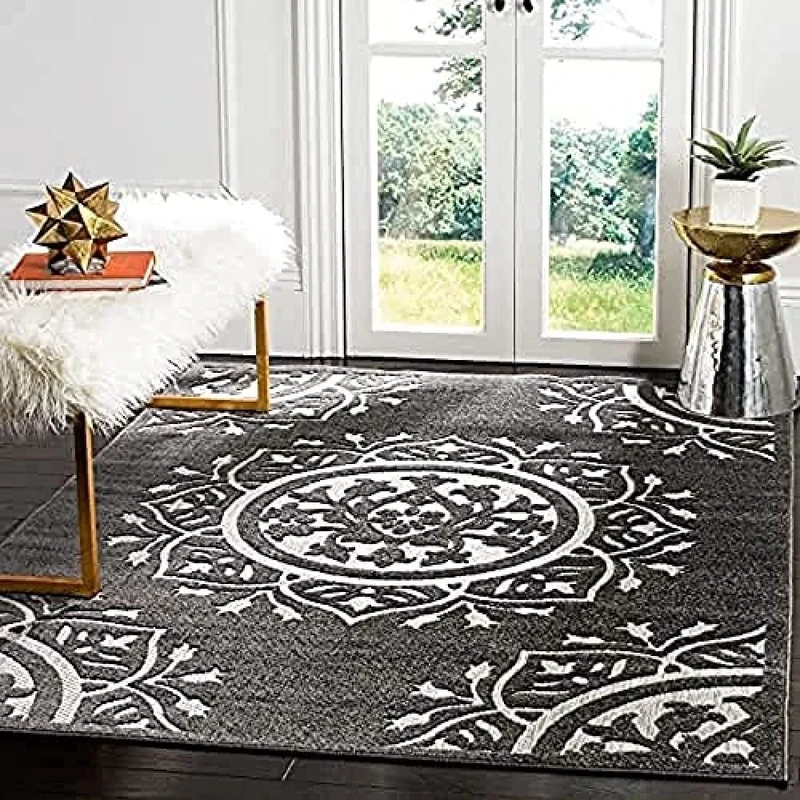 Safavieh Traditonal Indoor Woven Rectangle Area Rug, Cottage Collection, COT930, in Charcoal / Cream, 201 X 290 cm for Living Room, Bedroom or Any Indoor Space